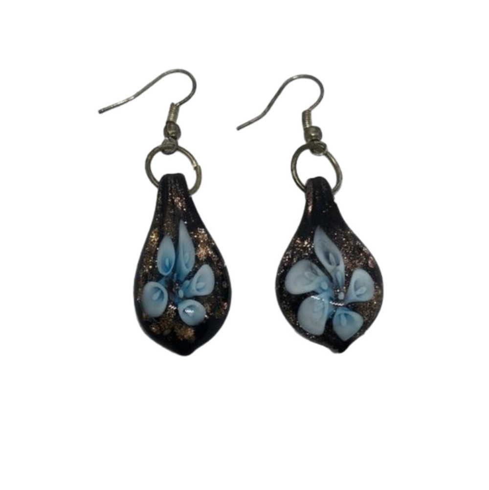 ARTISAN art glass flower dangle drop earrings boho style handcrafted handmade.